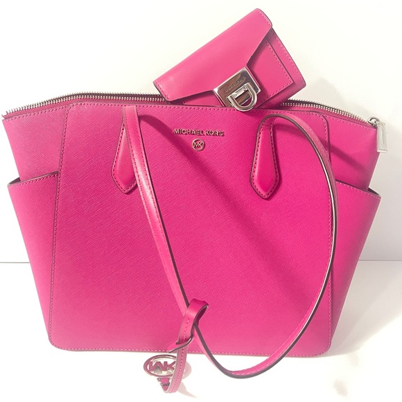 Michael Kors Handbags - Michael Kors Marilyn Tote and Wallet Set Deep Fuchsia